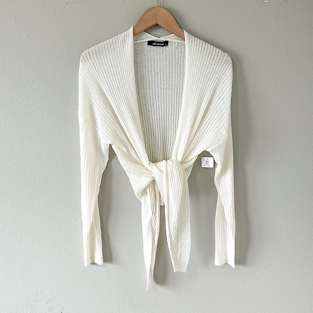 NWT Olivaceous Apricot Lane Cream Cropped Tie Front Cardigan Sweater Large